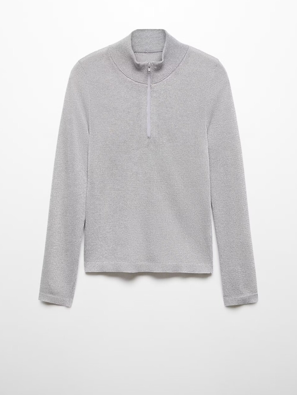 Mango Silver Shimmer Zip Turtleneck Sweater